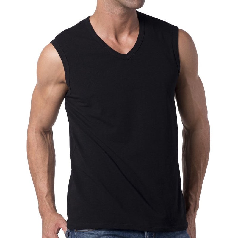 Y2Y2 Men's Sleeveless V-Neck T-Shirt, Black, L (42"-44") - Image 3